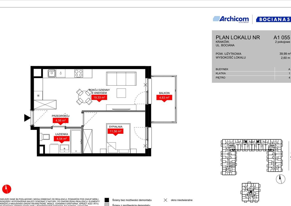 2-pokojowe mieszkanie 39m2 + balkon