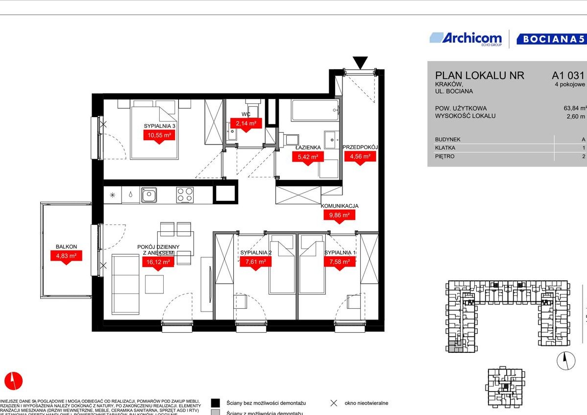 4-pokojowe mieszkanie 63m2 + balkon