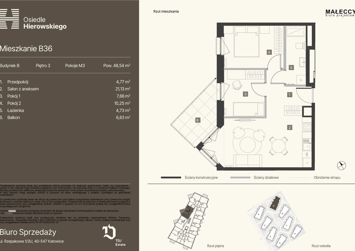 3-pokojowe mieszkanie 48m2 Bezpośrednio