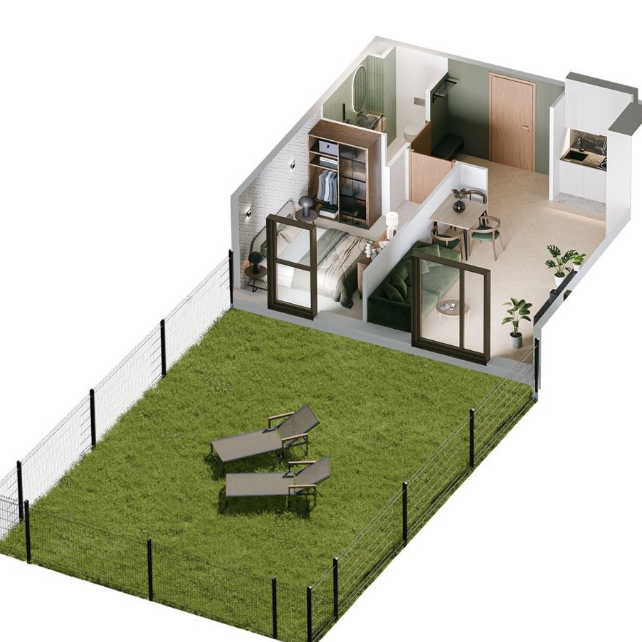 Komfortowe 2-pokojowe mieszkanie o pow. 40,56m², z ogrodem