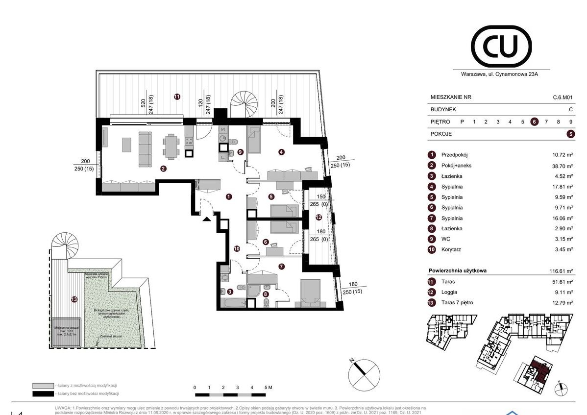 5-pokojowe mieszkanie 116m2 + 2 tarasy