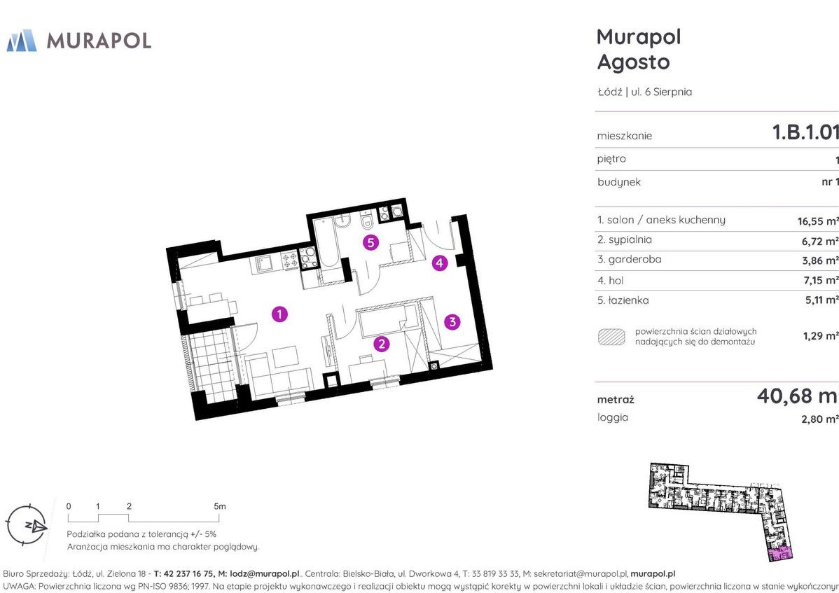 2-pokojowe mieszkanie 40m2 + loggia Bezpośrednio