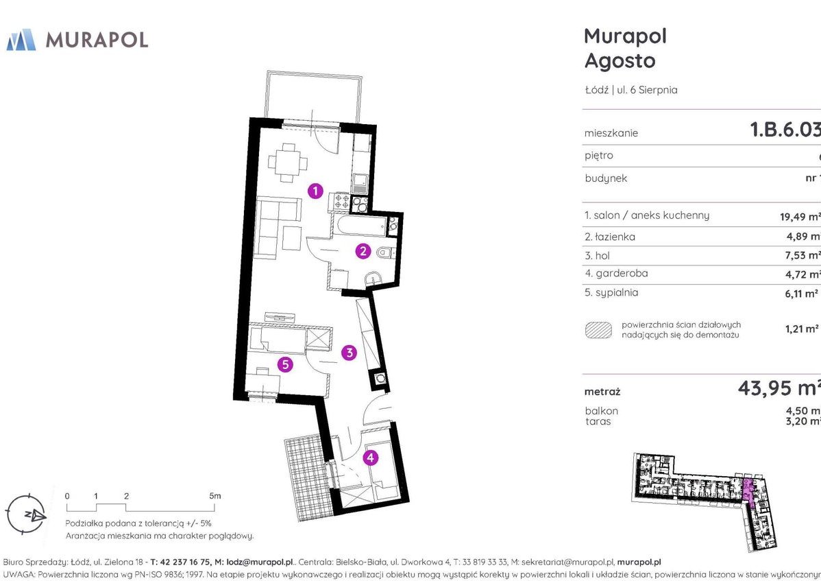 2-pokojowe mieszkanie 43m2 + taras Bezpośrednio