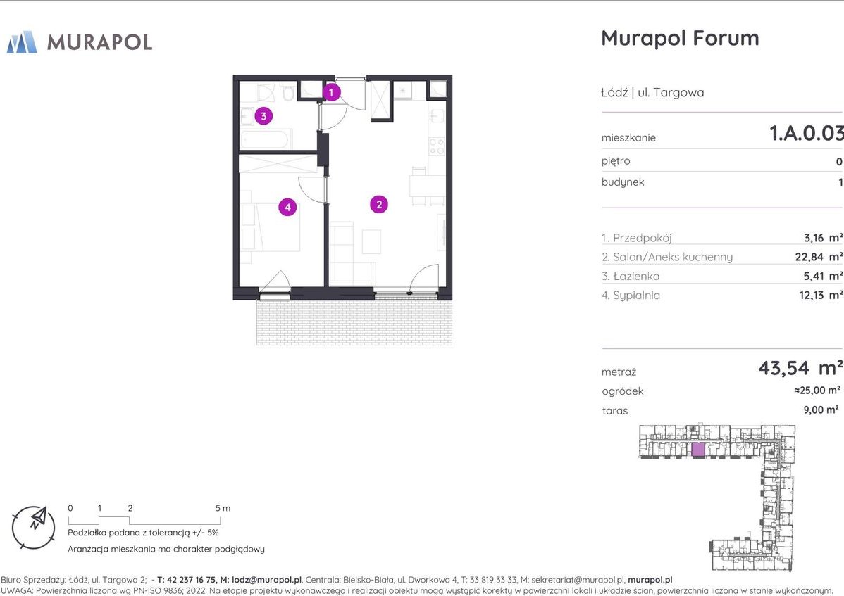 2-pokojowe mieszkanie 43m2 + ogródek