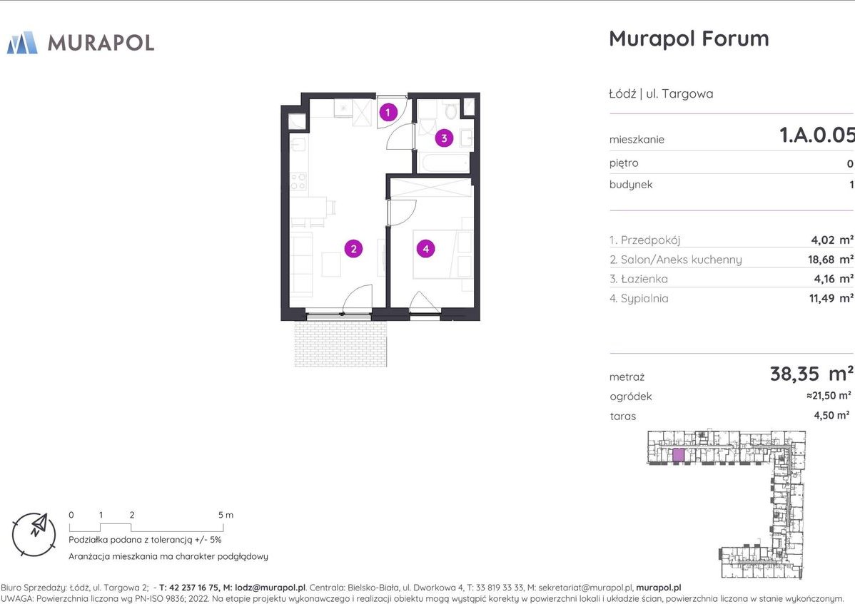 2-pokojowe mieszkanie 38m2 + ogródek Bezpośrednio