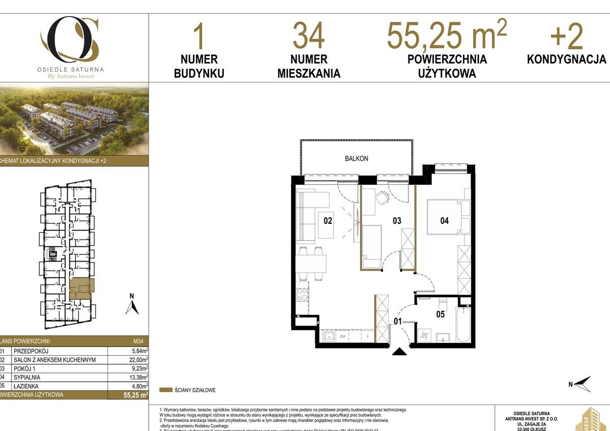 3-pokojowe mieszkanie 55m2 Bezpośrednio