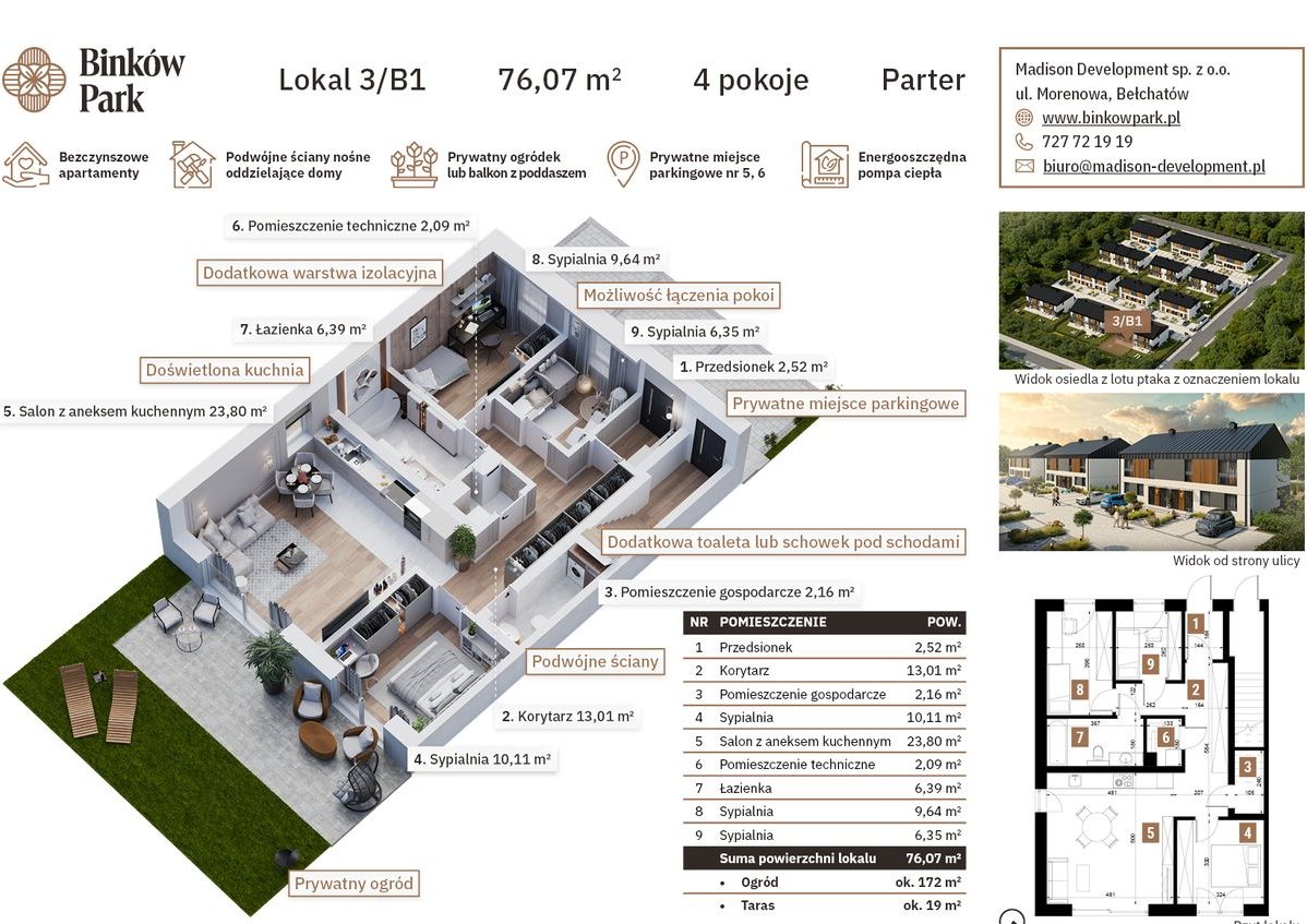 Binków Park - Apartament B1 - Ogródek - Parking - BEZCZYNSZOWY