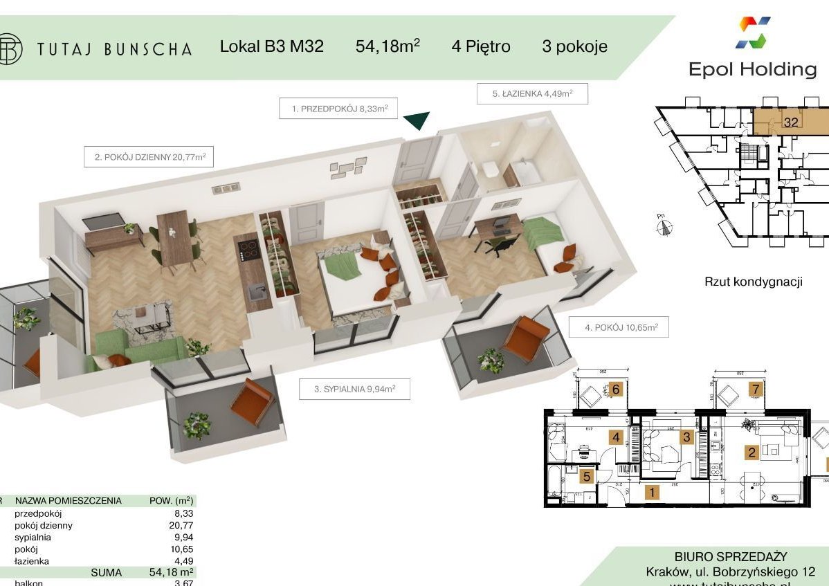 3-pokojowe mieszkanie 54 m2 + 3 balkony 3 i 3 i 4 m2 Bezpośrednio