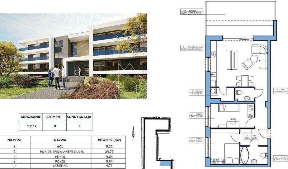 Nowe budownictwo 63m2- 3 pokoje, garaż, taras