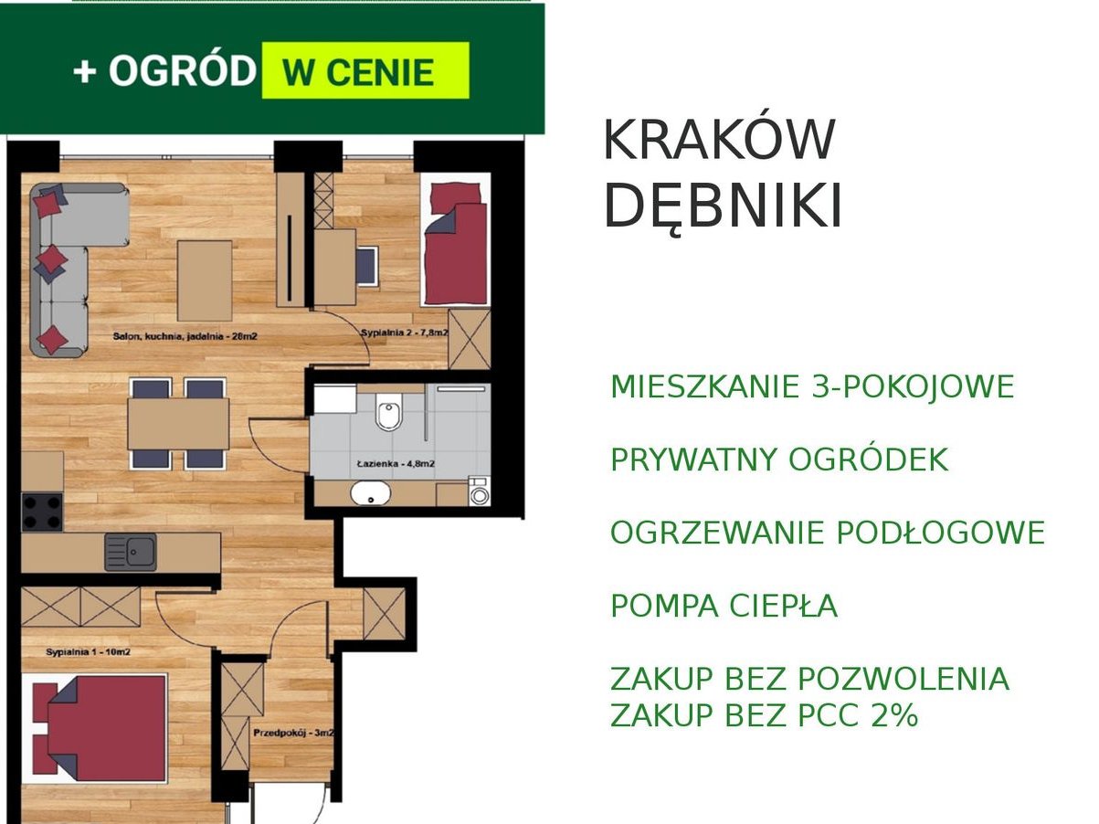 3 POKOJE + OGRÓD NA POŁUDNIE | Pompa Ciepła | Niezależne Wejście