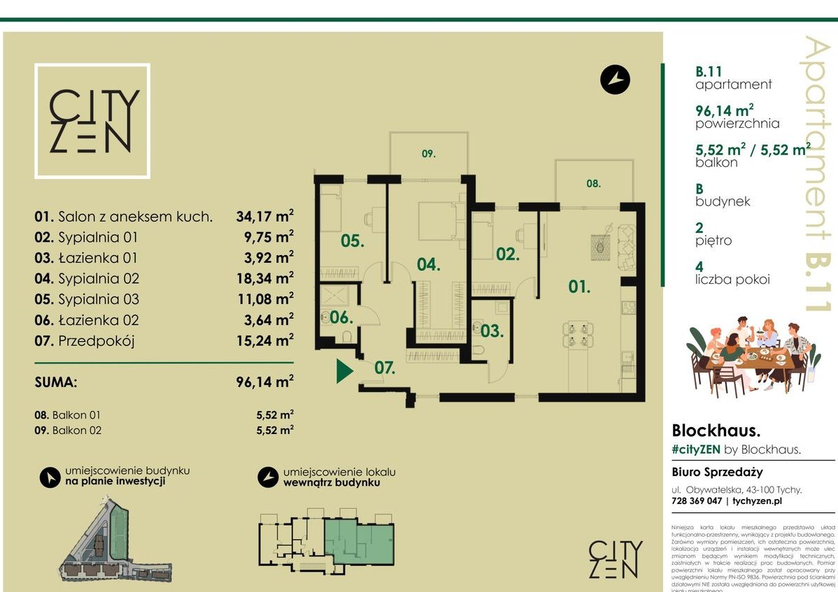 4-pokojowe mieszkanie 96m2 + balkon Bezpośrednio