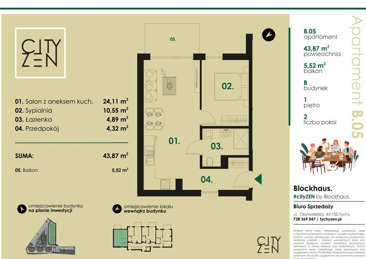 2-pokojowe mieszkanie 43m2 + balkon Bezpośrednio