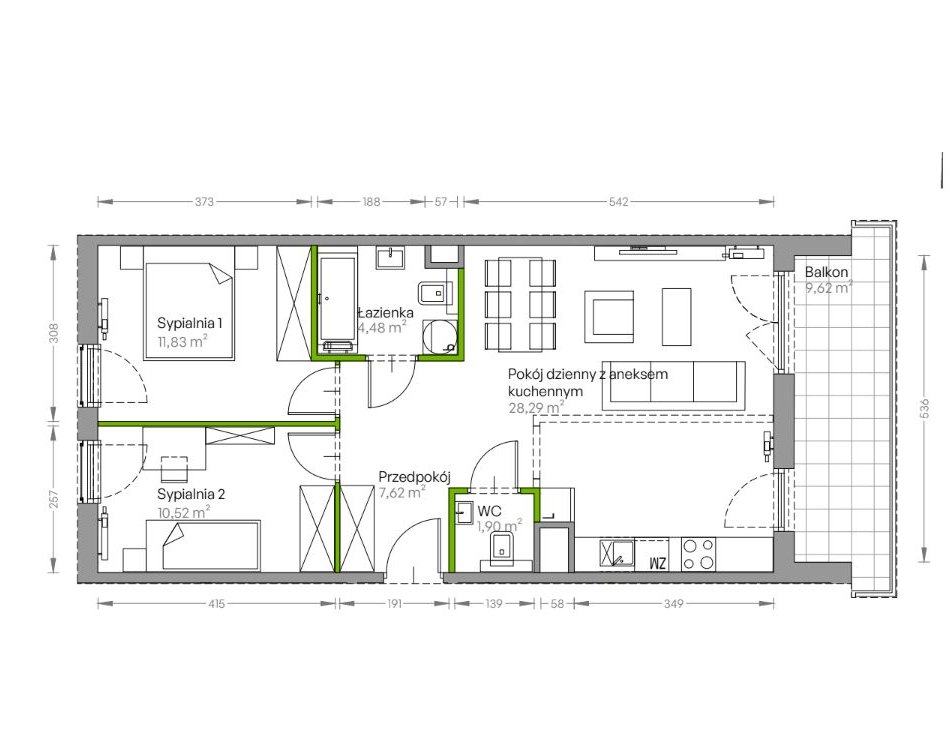 Nowe, Czyżyny, 3 pokojowe, stan deweloperski, balkon, miejsce garażowe