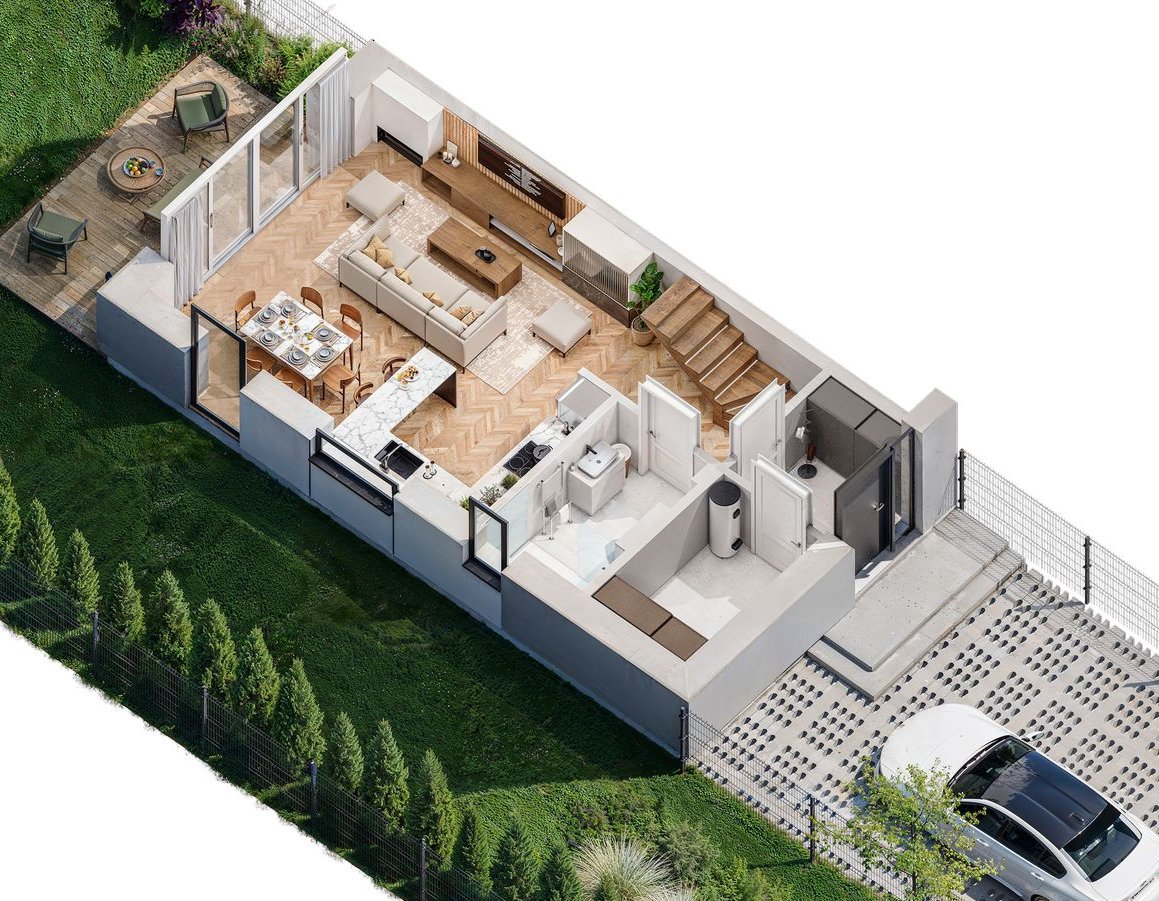 Nowoczesny bliźniak przy lesie | działka 415 m² | blisko Łodzi | pompa