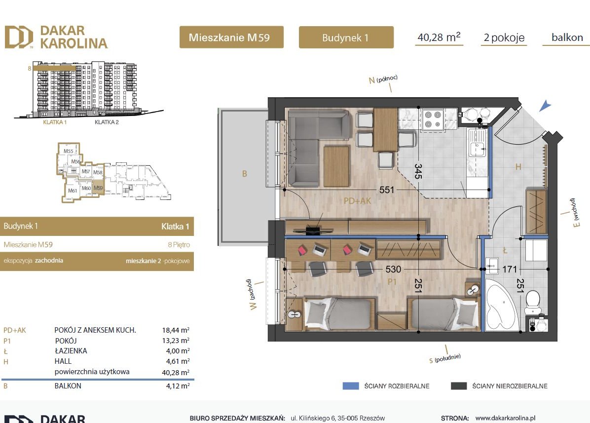 Mieszkanie 2-pokojowe - 40,28m2 |Balkon |Winda |Dakar Karolina