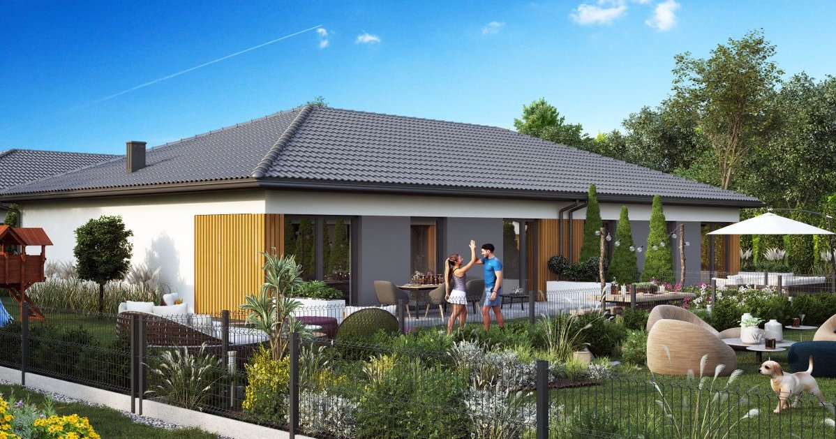 Parterowy dom w zabudowie bliźniaczej z ogrodem