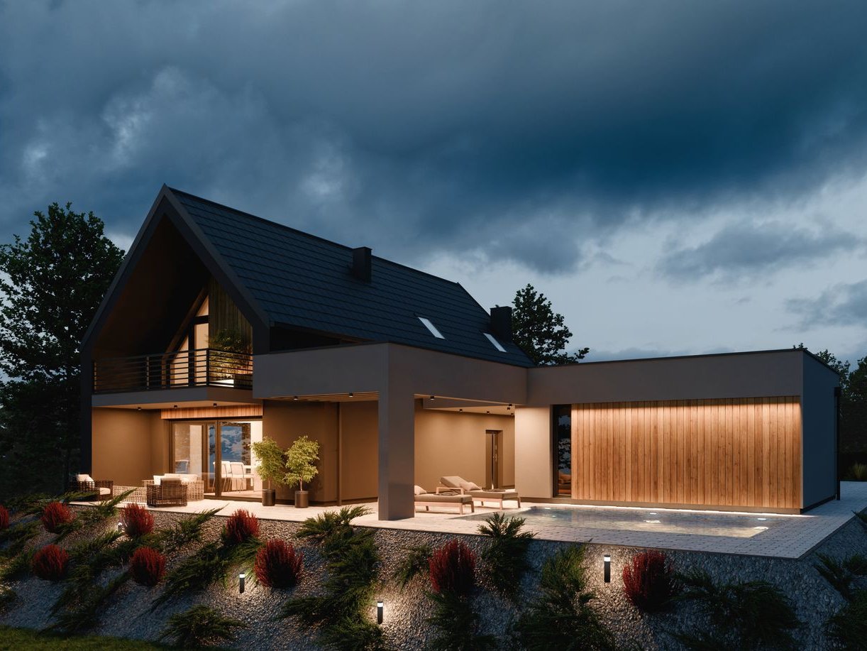 Wolnostojący dom jednorodzinny o wyjątkowej formie. Stan surowy.