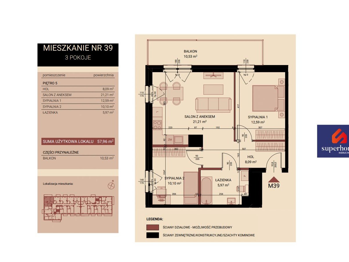 Mieszkanie z którego wszędzie jest blisko - 3 pok./ 58m2 / 5.piętro