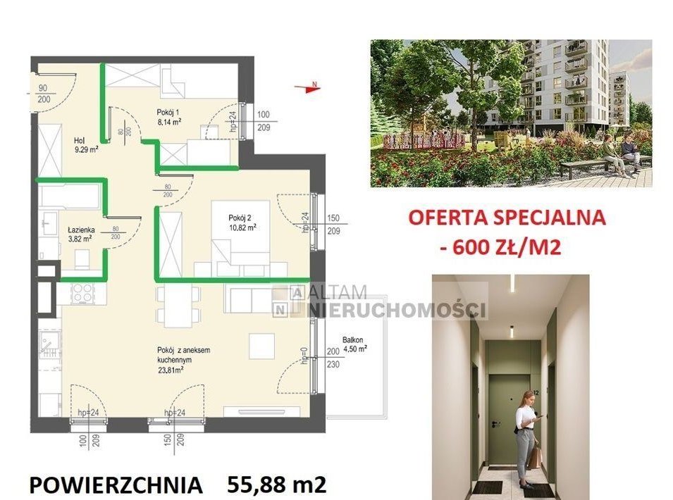3pok 56m2 balkon|-600zł/m2|park|Mistrzejowice|0%