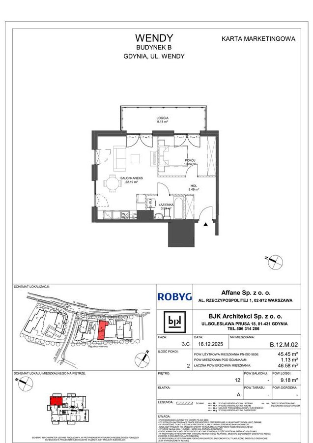 2-pokojowe mieszkanie 45m2 + loggia