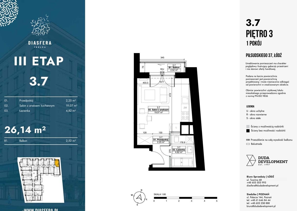 1-pokojowe mieszkanie 26m2 + balkon