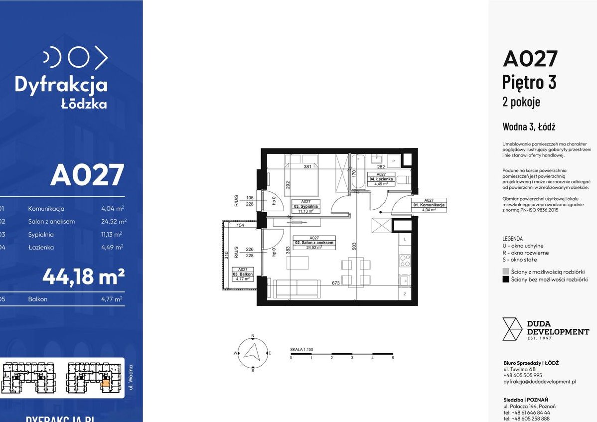 2-pokojowe mieszkanie 44m2 + balkon Bez Prowizji