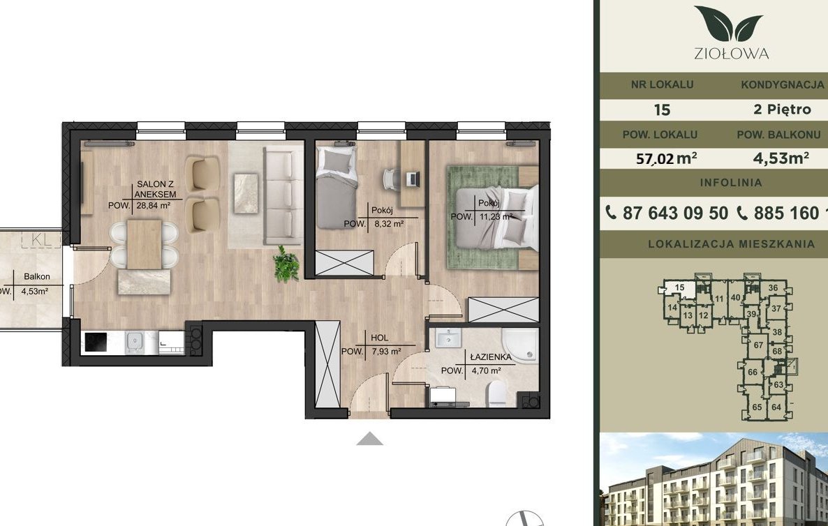 Nowe mieszkanie w Augustowie- przestronne- ul.Ziołowa 57,02 m2- M15